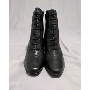 Y2K Amanda Smith Black Leather Ankle Boots W 6.5 M Zip Up Low Heel Brazil Made